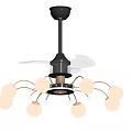 Modern Contemporary Chandelier With Black Base Golden Arms White Spherical Lampshades And Crystal Decorations