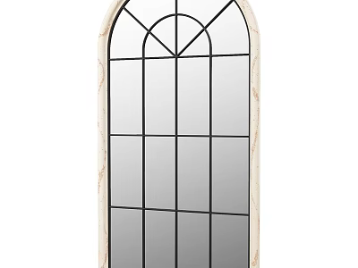Arched Decorative Mirror With Black Grid Lines Light Colored Frame For Home Wall Decoration 3d model