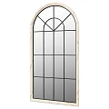 Arched Decorative Mirror With Black Grid Lines Light Colored Frame For Home Wall Decoration