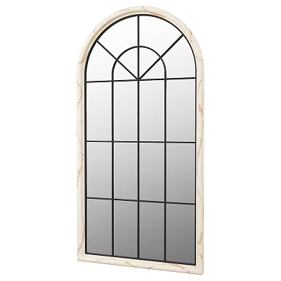 Arched Decorative Mirror With Black Grid Lines Light Colored Frame For Home Wall Decoration 3d model