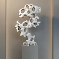 Artistic Decorative Ornament Set With Porous Red Brown Sculpture And Marble Base