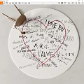 Decorative Round Rug with Handwritten Messages and Red Heart Design