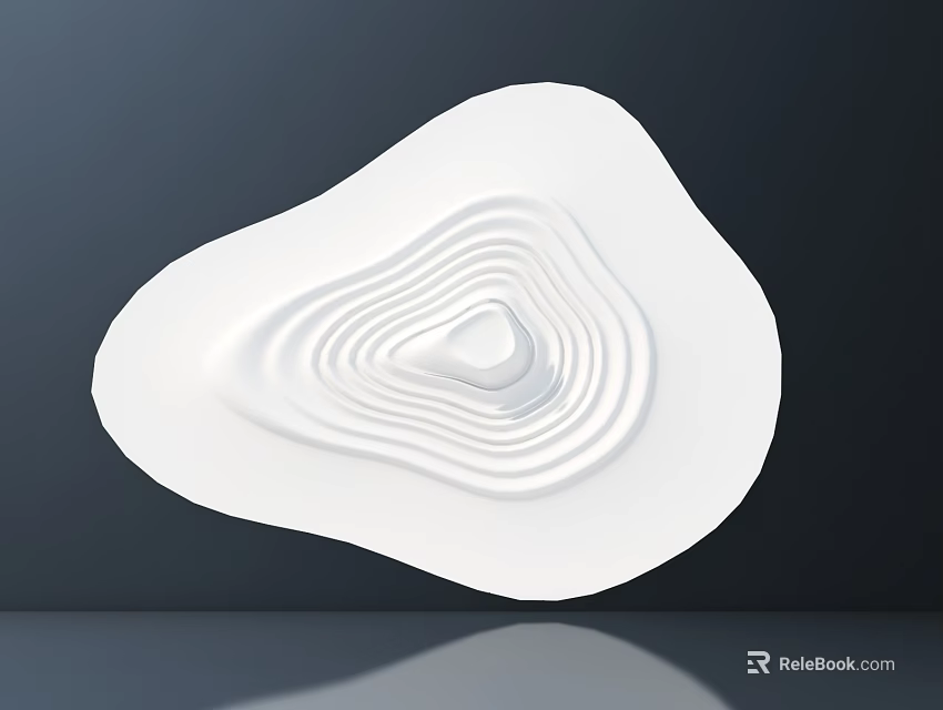 White Irregular Sculpture With Concentric Wave Texture On Dark Background And Reflective Effect 3d model 