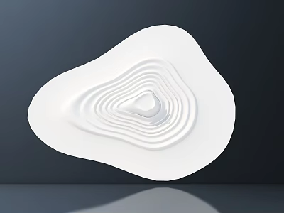White Irregular Sculpture With Concentric Wave Texture On Dark Background And Reflective Effect 3d model