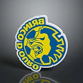 Brinco Stud Logo Design With Yellow Lion Head And Blue Circular Background