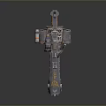 Futuristic Heavy Weapon Featuring Metallic Body Mechanical Parts And Golden Emblem