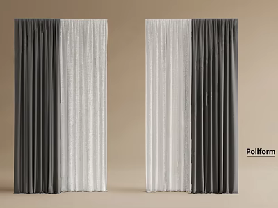 Gray And White Sheer And Solid Curtains Design For Home Interior Decoration 3d model