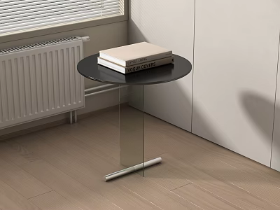 Modern Round Side Table With Black Top And Transparent Glass Stand Holding Two Books 3d model