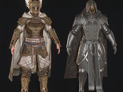 Fantasy Game Movie Characters In Armored Suits With Distinct Designs And Helmets 3d model