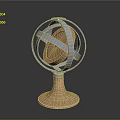 Elegant Decorative Globe Ornament With Intricate Metal Frame And Carved Copper Base