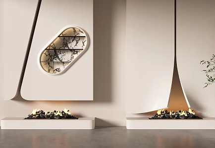 Modern Fireplace Background Wall Decorative Fireplace 3d model