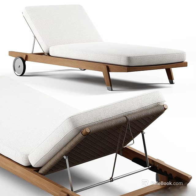 Modern Sofa Bench With Wooden Frame White Cushion Wheels And Adjustable Backrest 3d model 