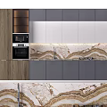 Modern Kitchen Interior With Gray White Cabinets Marble Countertop And Built In Appliances