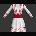 Ethnic Style White Dress With Long Sleeves Red Embroidered Patterns And Belt