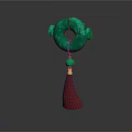 Green Jade Circular Jewelry Pendant With Small Beads Red Tassel And Golden Decoration