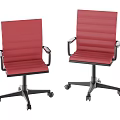 Red Modern Striped Upholstered Office Chair With Armrests Swivel Base And Wheels