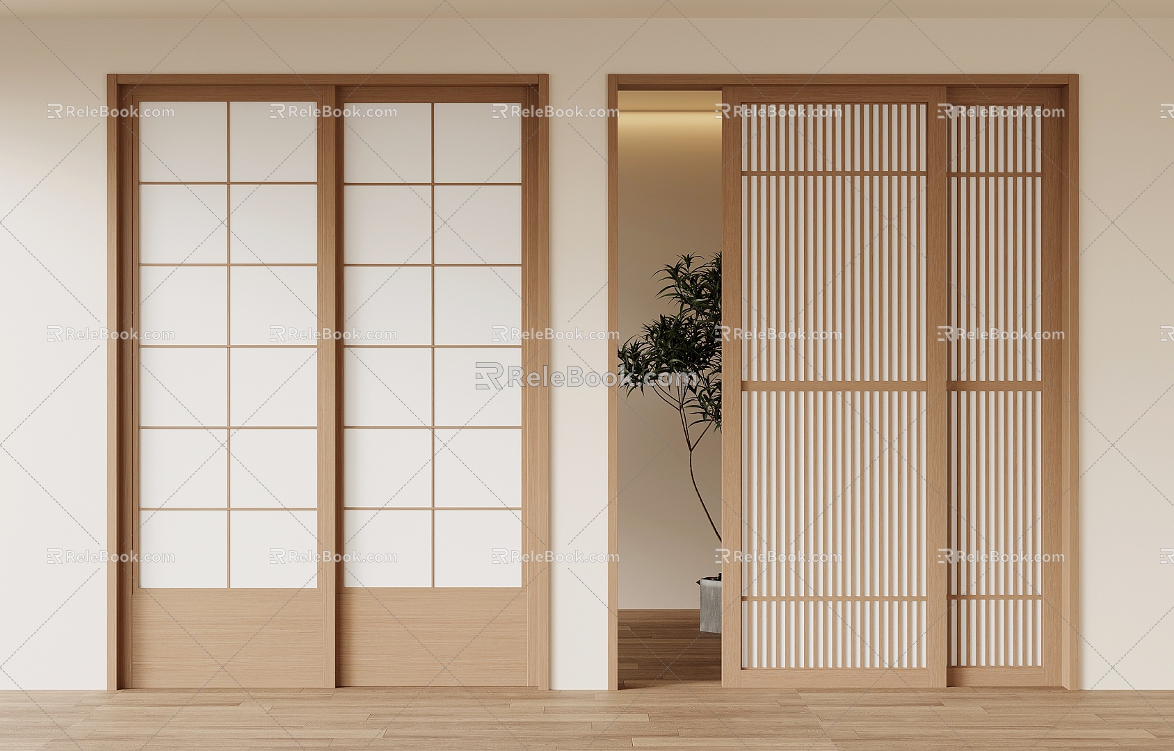 Japanese-style sliding door 3d model