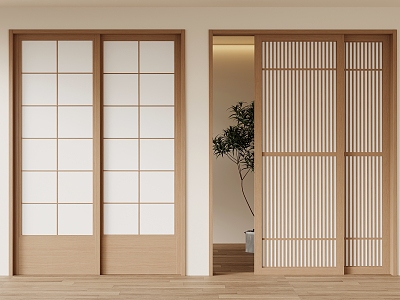 Japanese-style sliding door 3d model