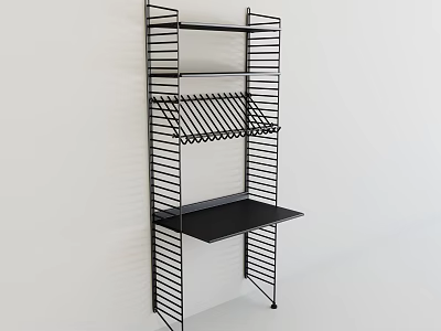 Modern Black Decorative Cabinet With Metal Frame Multiple Shelves And Small Tabletop 3d model