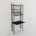 Modern Black Decorative Cabinet With Metal Frame Multiple Shelves And Small Tabletop