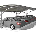 Curved Roof Carport Structure With Four Cars Parked Under Cover