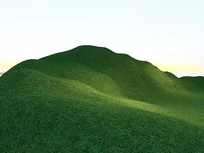 Park Landscape With Green Rolling Hills And Lush Grass Under Soft Sunlight 3d model