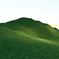 Park Landscape With Green Rolling Hills And Lush Grass Under Soft Sunlight