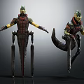 Two Sci-Fi Characters And Alien Creatures In Armored Outfits Holding Weapons 3d model
