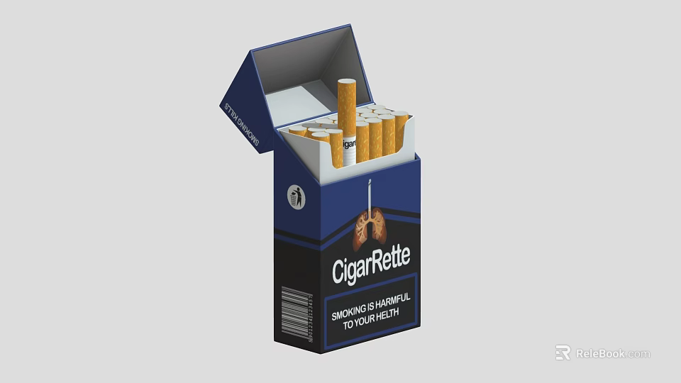 Open Cigarette Pack With Cigarettes Inside And Health Warning Label 3d model
