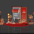 Red Themed Floral Display With Elegant Stage And Traditional Lantern Decorations