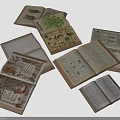 Open Vintage Books With Botanical Illustrations Text Pages And Old Prints