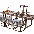 Traditional Chinese Wooden Tea Table and Chairs with Tea Set Tray and Backrest Design