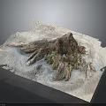 Detailed Rocky Terrain 3D Model With Root like Features Green Vegetation And Snowy Surface
