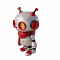 Cute Robot Sculpture with Silver Body Red Scarf Yellow Eyes and Black Headphones