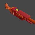 Futuristic Red Sci-fi Gun Featuring Orange Barrel Yellow Luminous Parts And Decorative Details