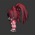 Anime Game Character With Red Hair Twin Ponytails Pink Outfit And Multiple Poses