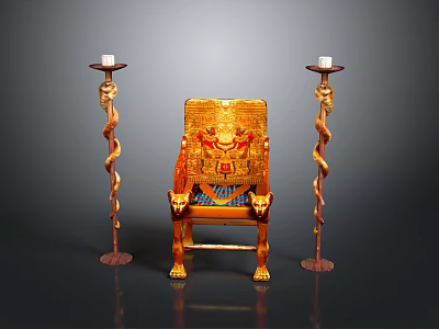 Ornate Golden Throne With Intricate Patterns And Spiral Candlesticks Holding Candles 3d model