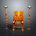 Ornate Golden Throne With Intricate Patterns And Spiral Candlesticks Holding Candles