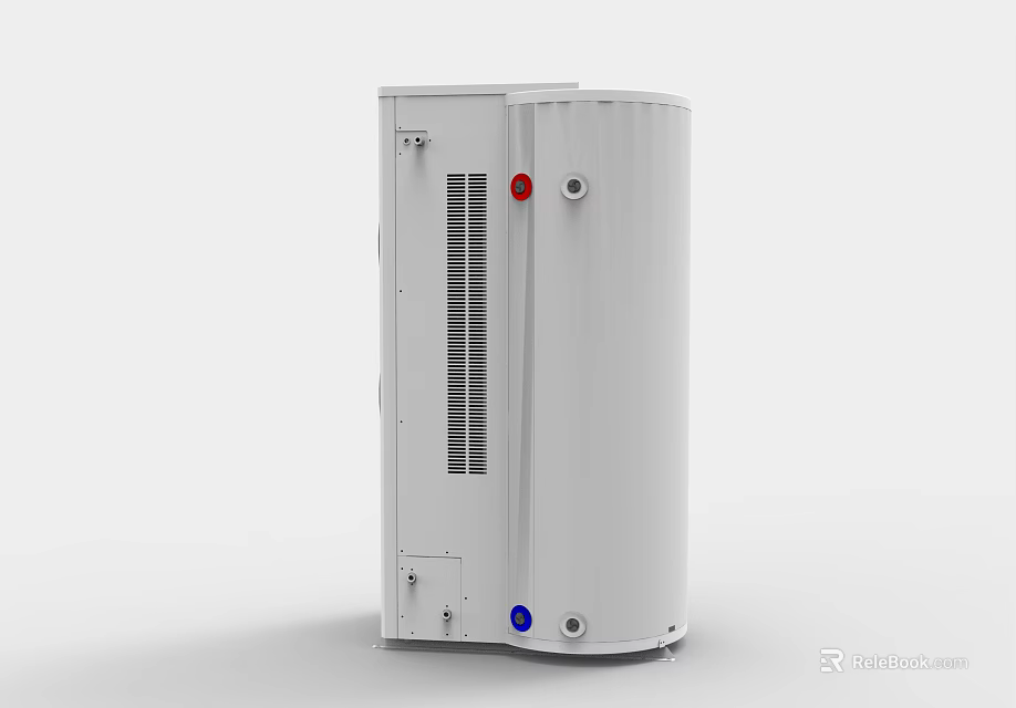 Industrial Equipment White Cylindrical With Ventilation Grilles Red Blue Ports 3d model 