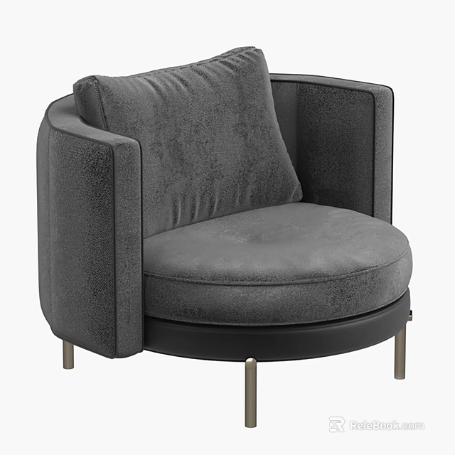 Gray Single Sofa With Soft Fabric Modern Round Armrest And Sturdy Metal Legs 3d model 