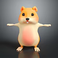 Cute Orange And Beige Cartoon Hamster 3D Model With Arms Outstretched On Dark Background