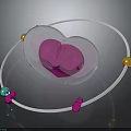Transparent Heart Shaped Decorative Component With Pink Interior White Ring And Gold Pink Blue Beads