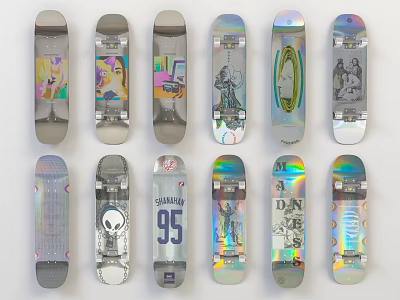 Colorful Skateboards With Unique Graphics Various Artistic Prints And Sports Designs 3d model