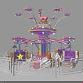 Colorful Rotating Amusement Ride With Animal Decor And White Safety Fence