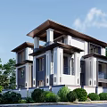 Modern Two Story Detached Villa With Large Glass Windows And Green Surroundings