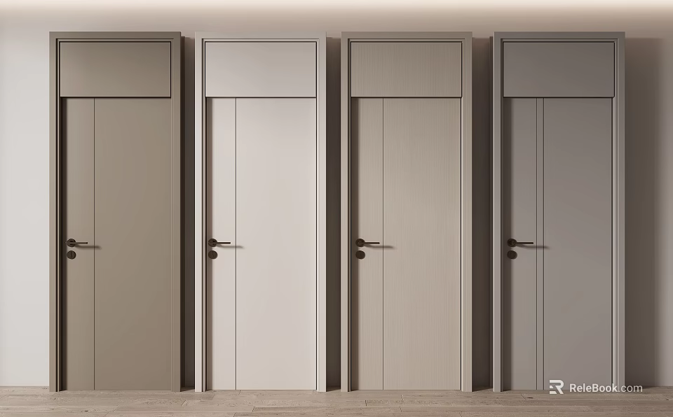 Modern Interior Hinged Doors in Various Neutral Tones With Simple Panel Design 3d model 