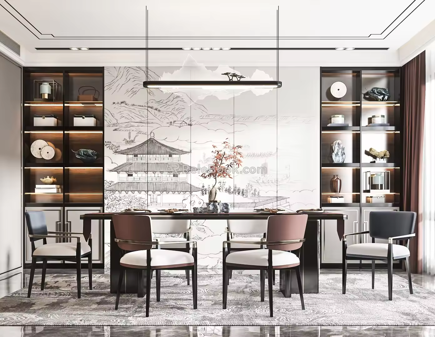 New Chinese Dining Table and Chair Combination 3d model