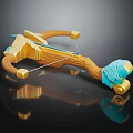 Golden Accented Blue Wooden Bow 3D Model Design with Decorative Grip and Elements 3d model