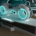 Smart Machines Featuring Illuminated Rings On Display Stands With Futuristic Tech Background 3d model