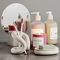 Modern Bathroom Accessories Including Marble Toothbrush Holder Soap Dispensers Candles Toothbrushes Soap Bar And Mirror